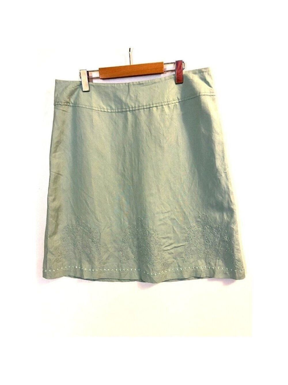 Reitmans Women's Green Teal Linen Blend Skirt Beaded Hem Size 15
